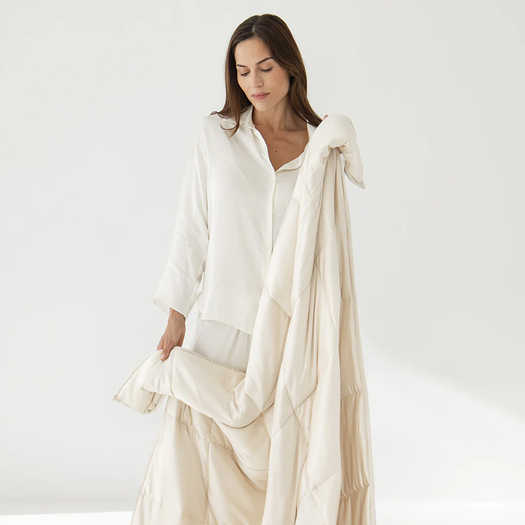Dusty Gold Silk Weighted Blanket - Image 3