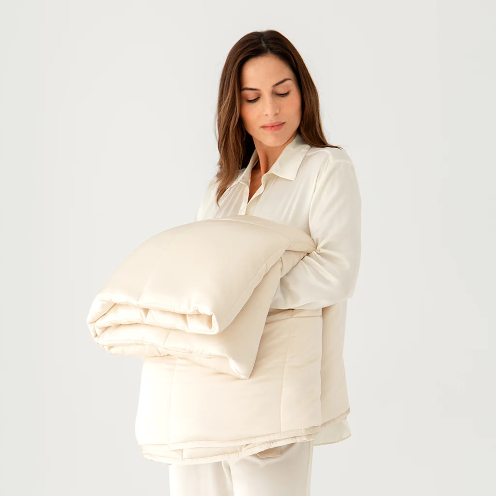 Dusty Gold Silk Weighted Blanket - Image 8